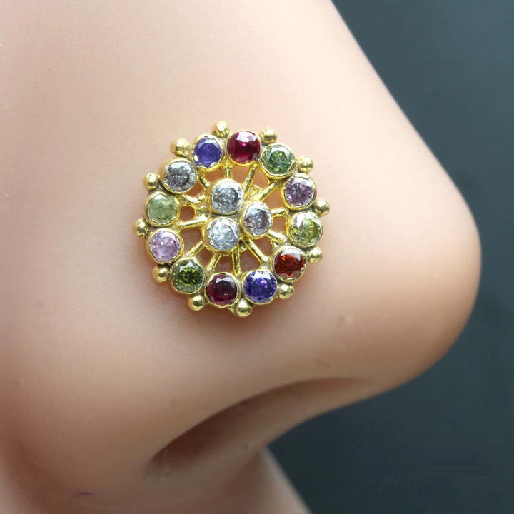 Cute Wheel Style Gold Plated Nose Stud CZ Twisted nose ring