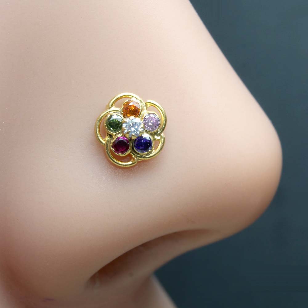 Medusa Gold Plated Nose Stud CZ Twisted nose ring 24g