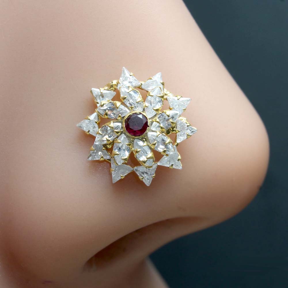 Star Style Gold Plated Nose Stud CZ Twisted nose ring 24g