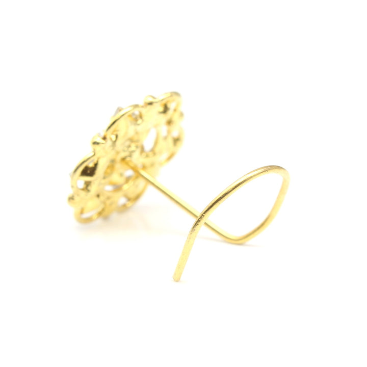 Cute Floral Gold Plated Nose Stud White CZ Twisted nose ring 24g