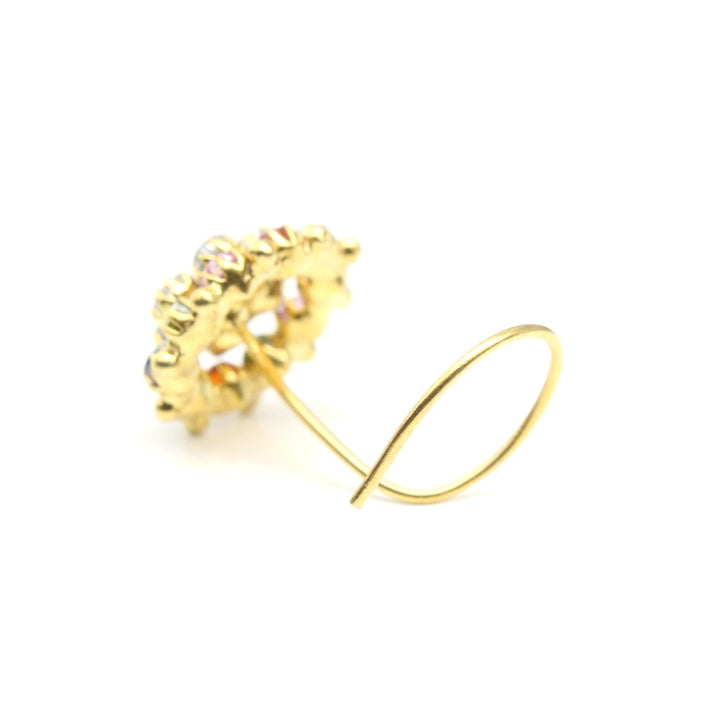 Indian Floral Gold Plated Nose Stud Multi CZ Twisted nose ring 24g
