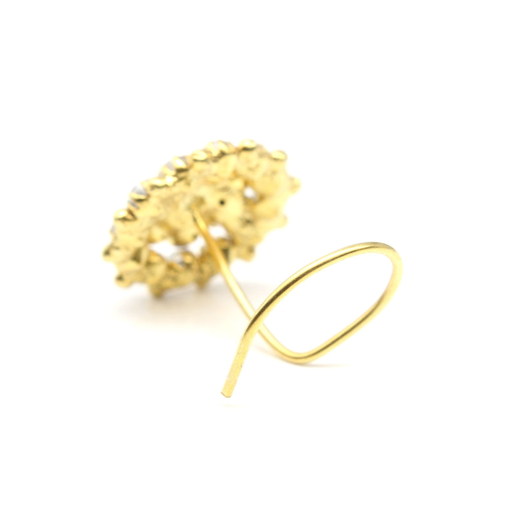 Indian Women Gold Plated Nose Stud White CZ Twisted nose ring 24g