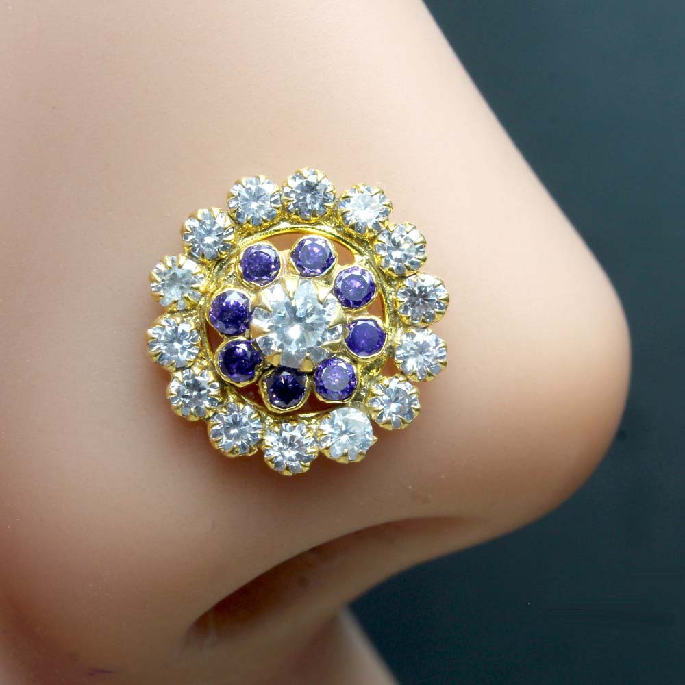Big Gold Plated Nose Stud CZ Twisted nose ring 24g