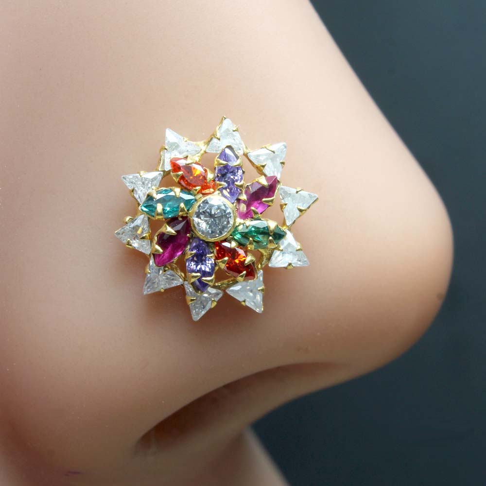 Cute Star Gold Plated Nose Stud Multi CZ Twisted nose ring 24g