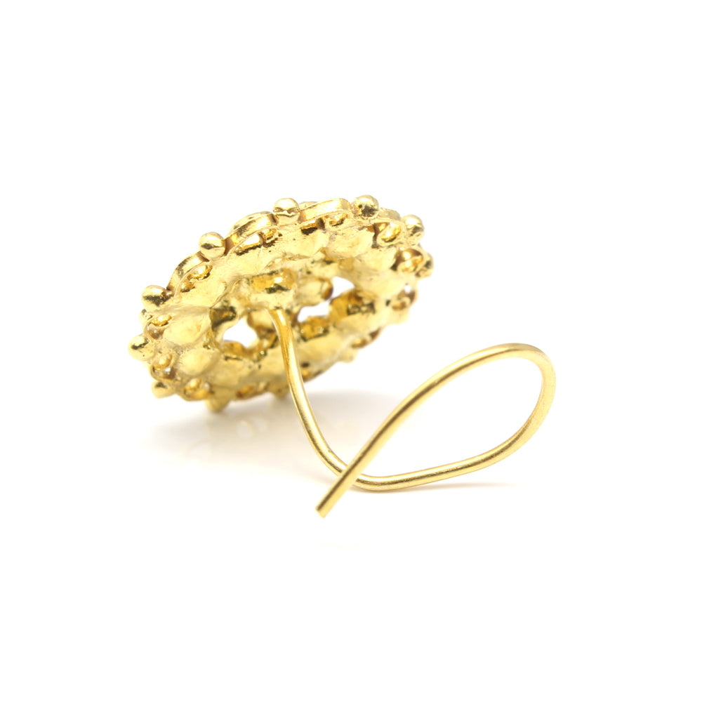 Big Ethnic Gold Plated Women Nose Stud CZ Twisted nose ring 24g