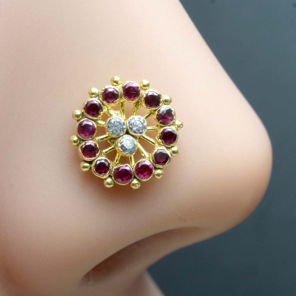 Wheel Style Gold Plated Women Nose Stud CZ Twisted nose ring 24g