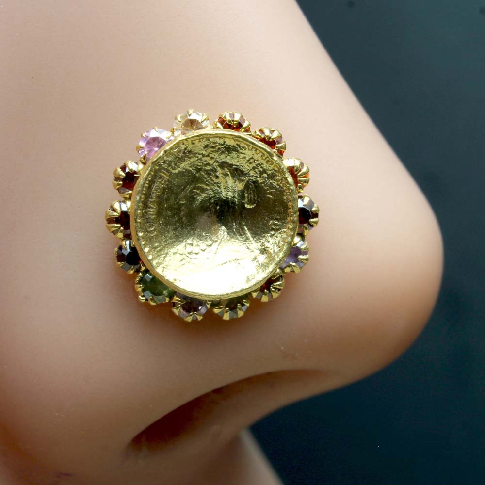 Big Unique Style Gold Plated Women Nose Stud CZ Twisted nose ring