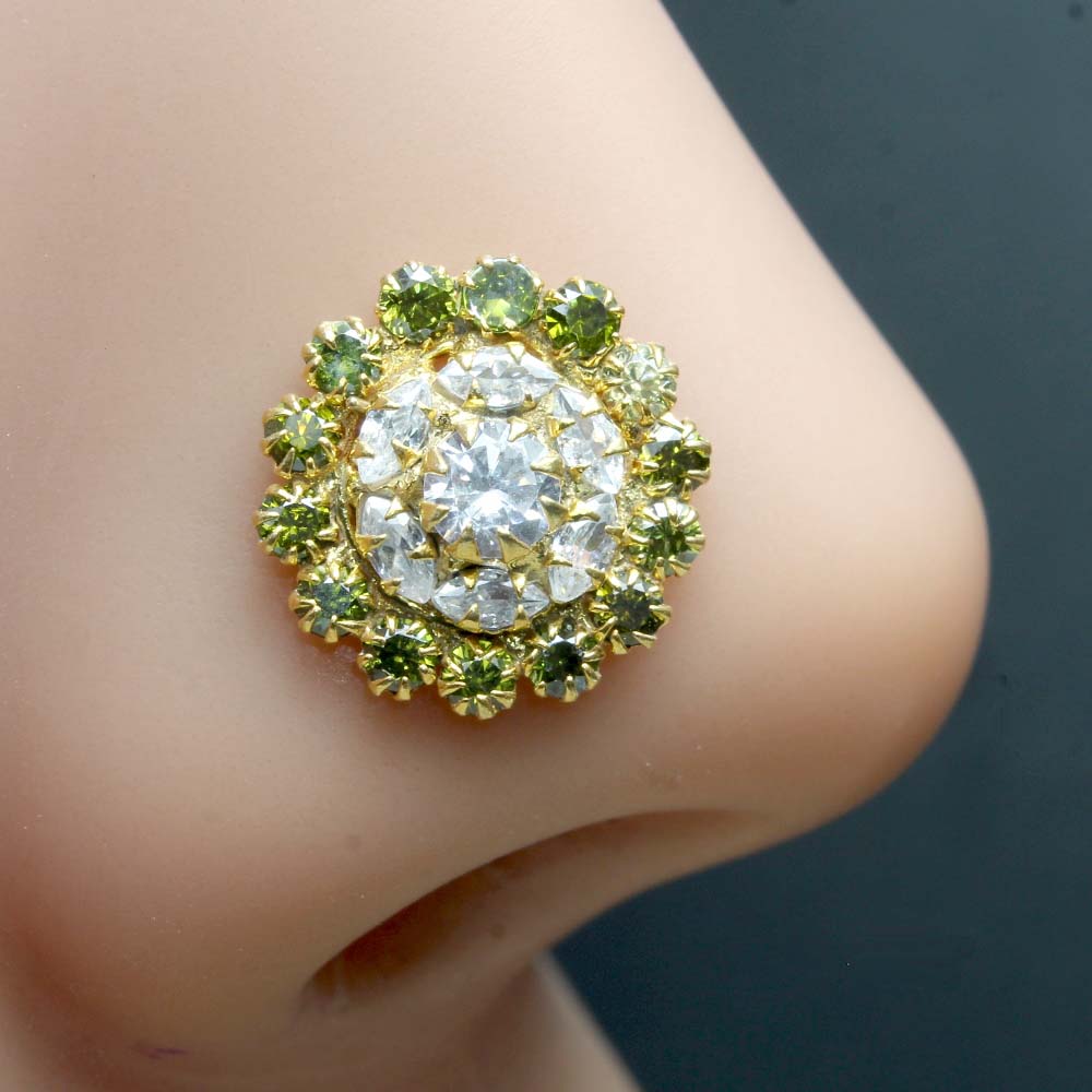 Big Gold Plated Women Nose Stud CZ Twisted nose ring 24g