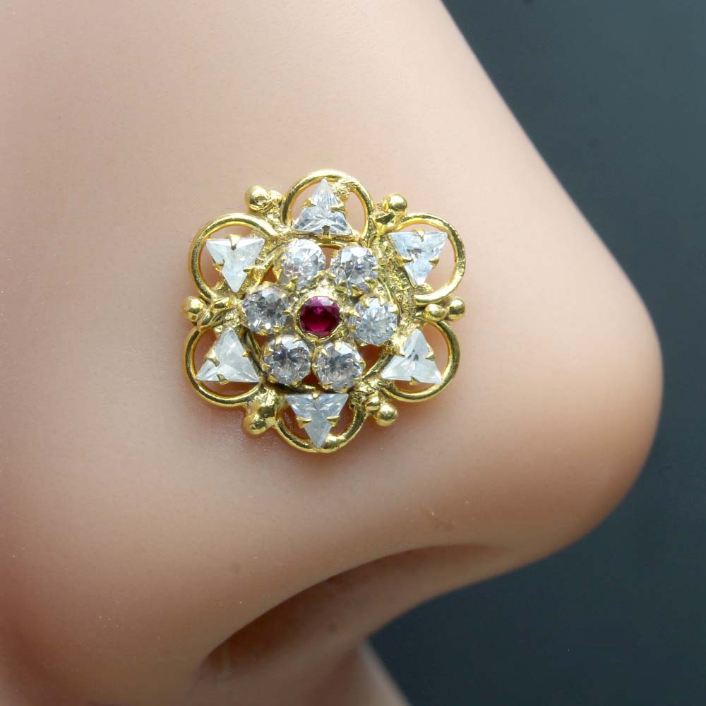 Ethnic Style Gold Plated Women Nose Stud CZ Twisted nose ring 24g