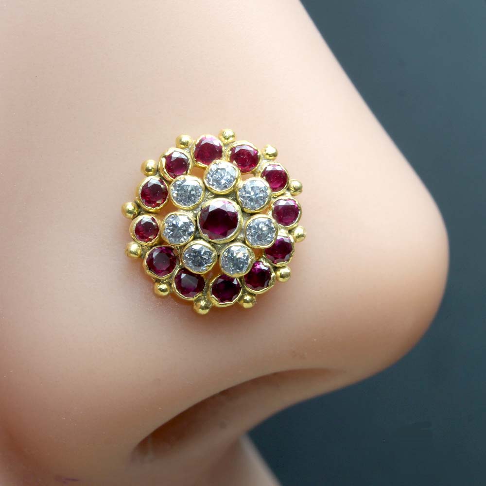 Asian Style Gold Plated Nose Stud CZ Twisted nose ring 24g