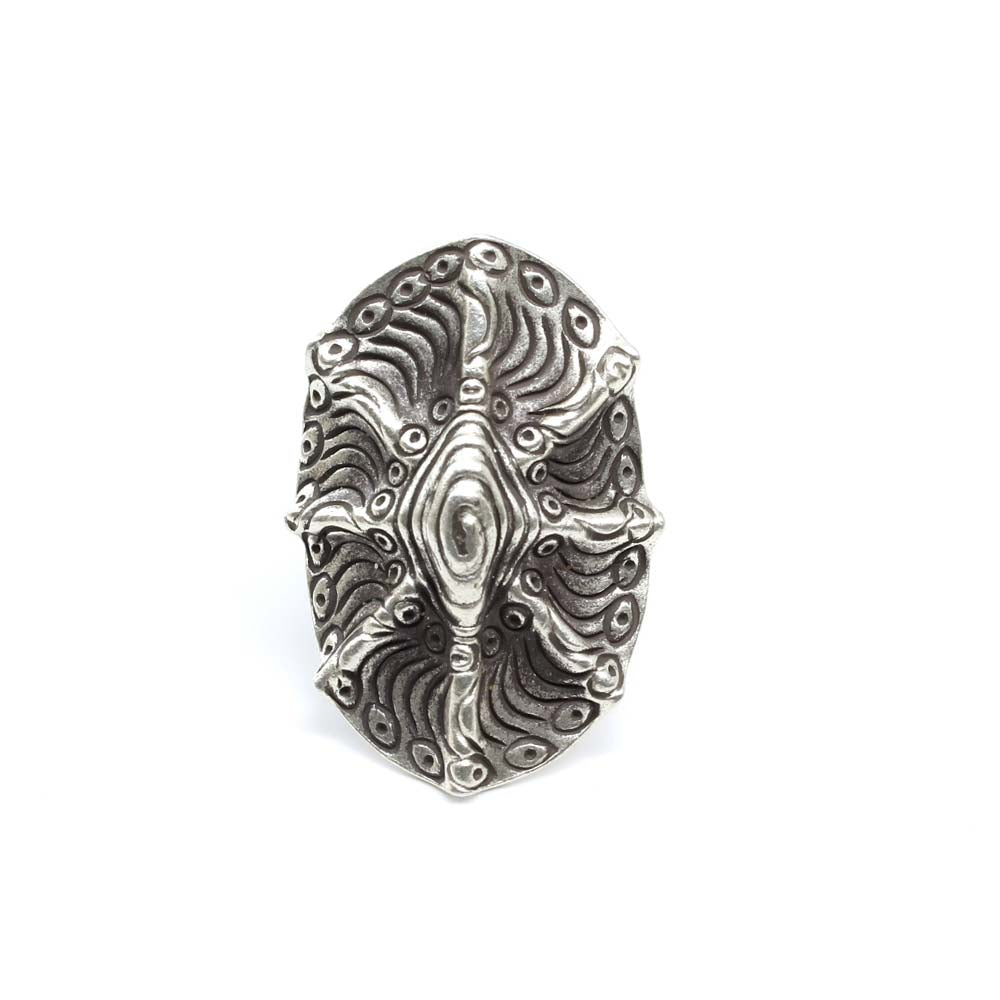 Tribal square hand engraved textured Real Sterling Silver Ring adjustable