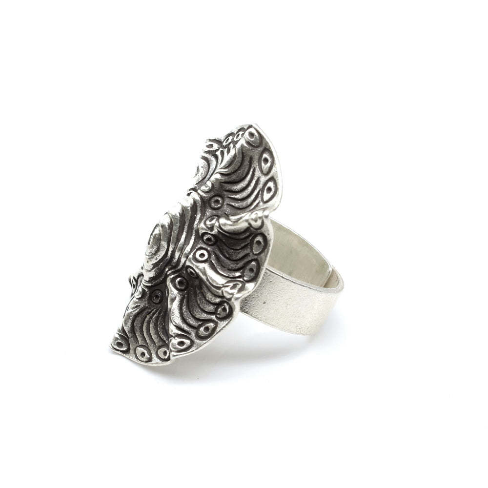 Tribal square hand engraved textured Real Sterling Silver Ring adjustable