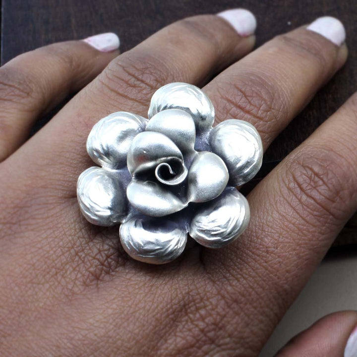 Wild flower tribe textured Fine Real Solid Sterling Silver Ring adjustable-2