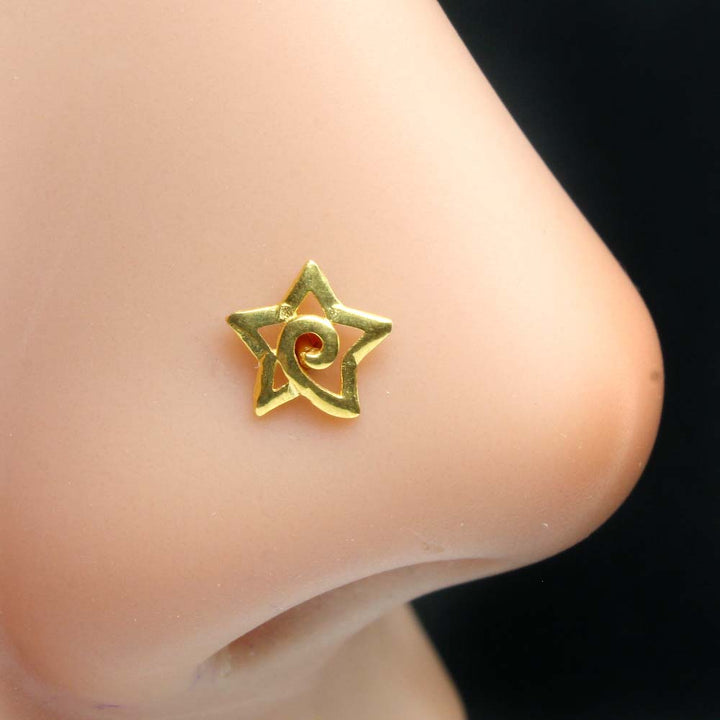 Star Style Pure Gold Nose Stud Solid 14K Gold Indian Women Screw Nose stud