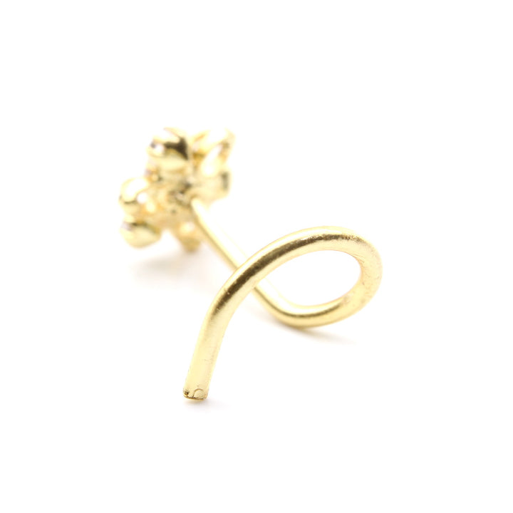 Tiny Floral Indian Gold Plated Nose Stud White CZ Twisted nose ring 20g