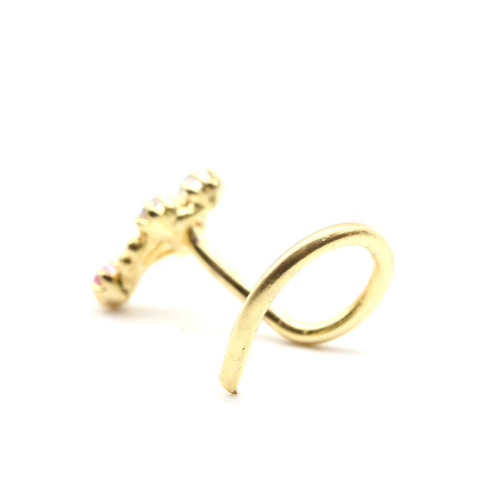 Cute Indian Gold Plated Nose Stud Pink White CZ Twisted nose ring 20g