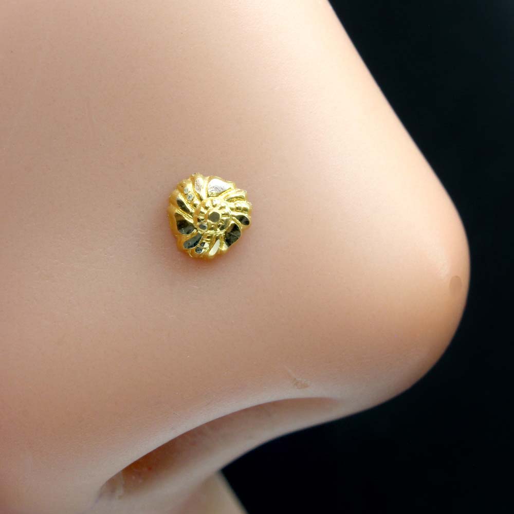 Tiny Real 14k Gold Style Indian Women Nose Stud Push Pin