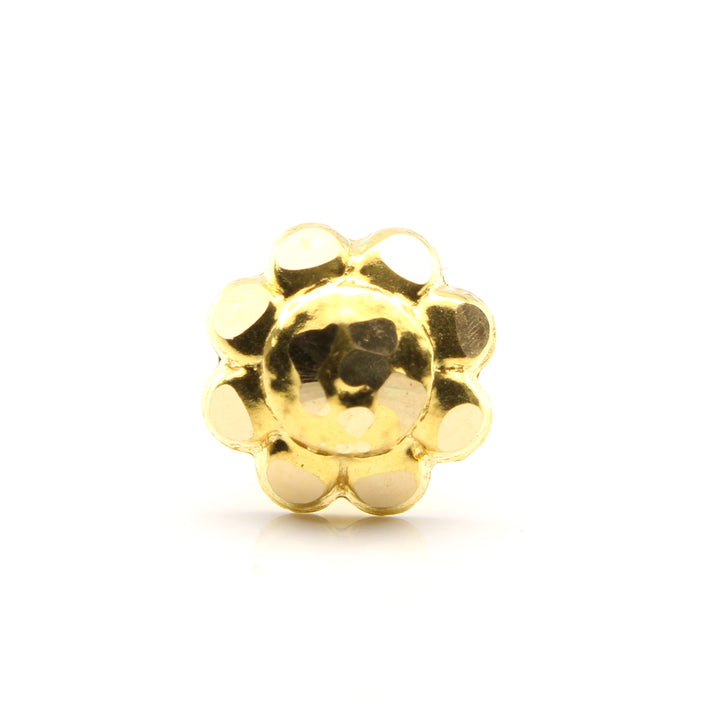 Cute Floral Real 14k Gold Indian Women Style Nose Stud Push Pin