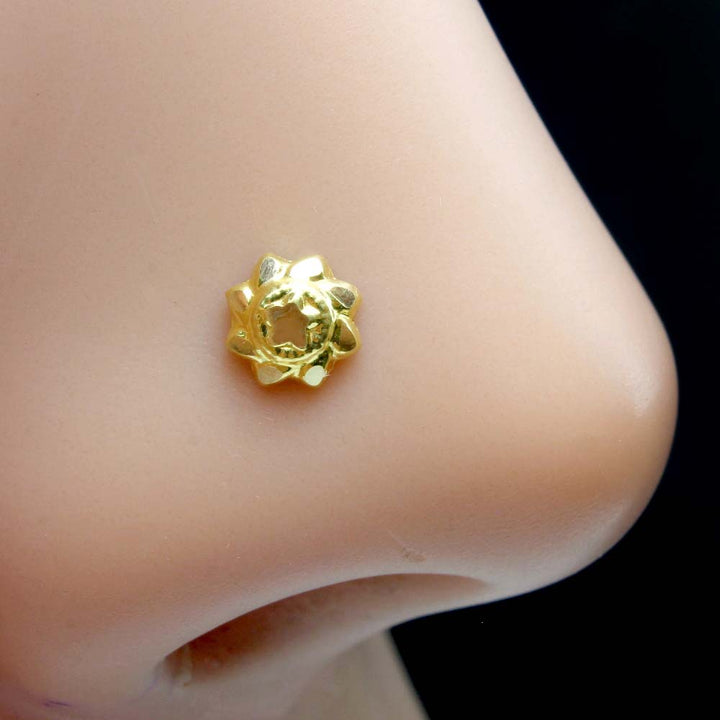 Ethnic Style Real Solid 14k Gold Indian Women Nose Stud Push Pin