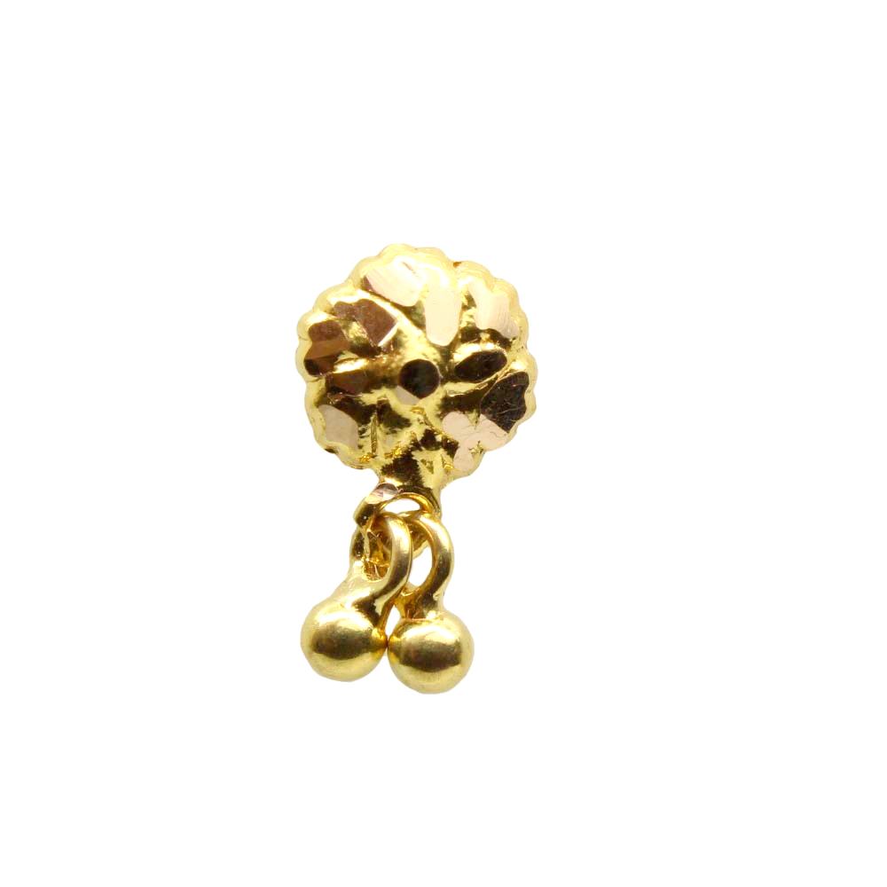 Ethnic Flower Style14k Real Gold Dangle Women Nose Stud Push Pin