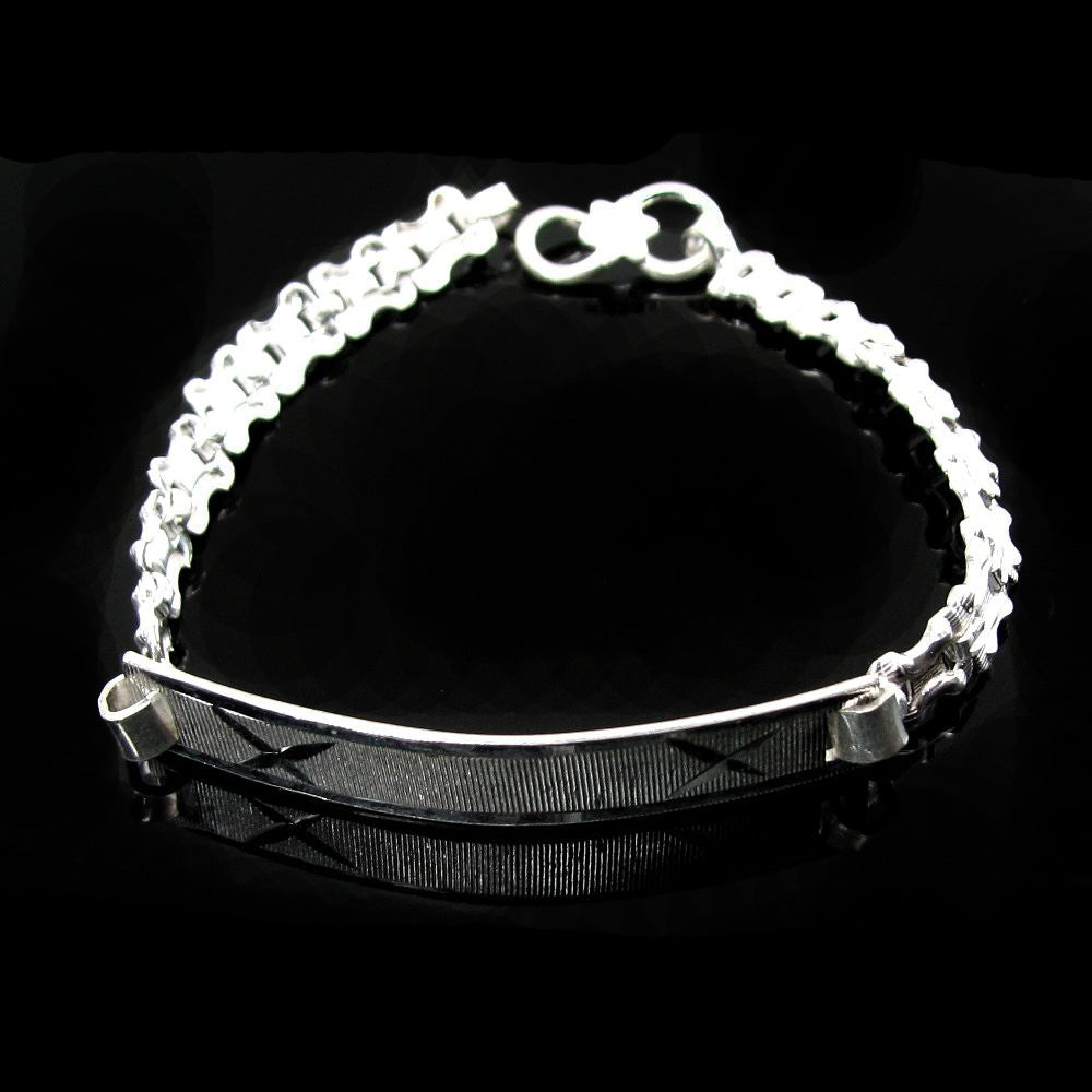 Real Solid Silver Men's Fancy Plate Chain Bracelet 8.5&quot;