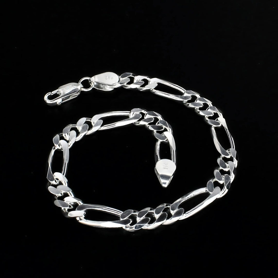 925 Sterling Silver Men's figaro Chain Bracelet 8.5"