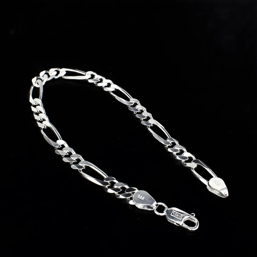 925 Sterling Silver Men's figaro Chain Bracelet 8.5"