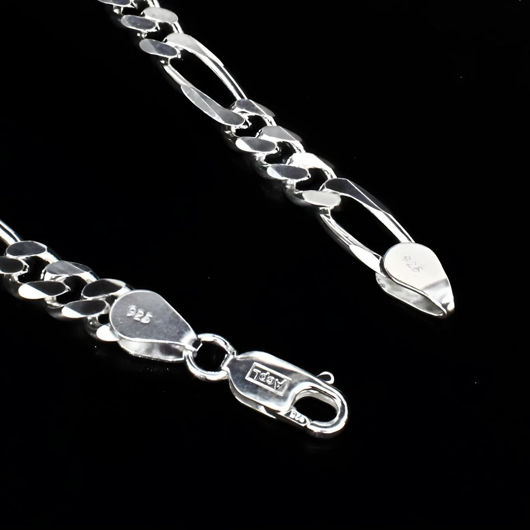 925 Sterling Silver Men's figaro Chain Bracelet 8.5"