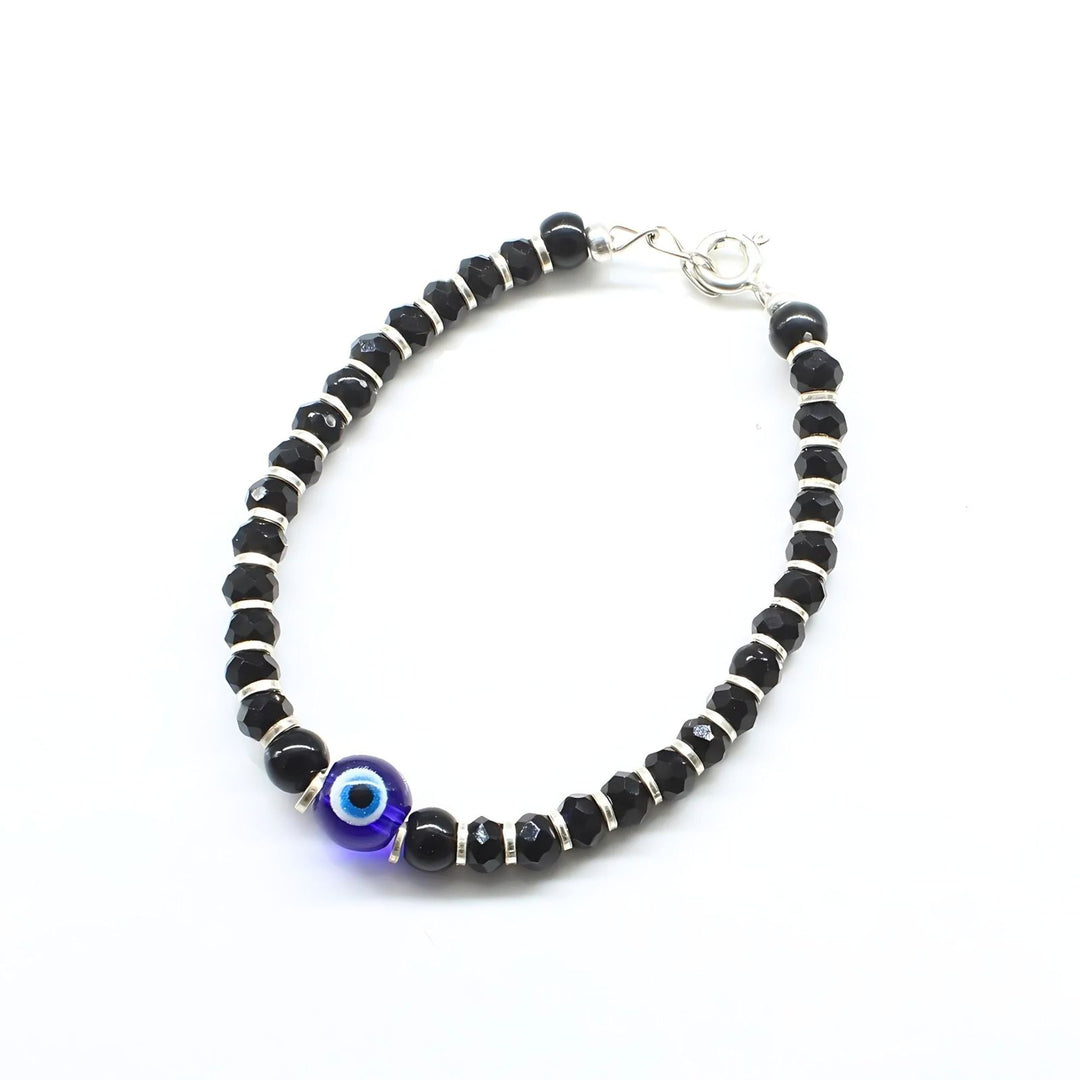 Real Silver Nazariya with Evil Eye Black Blue Eye Baby Bracelet 5.2"