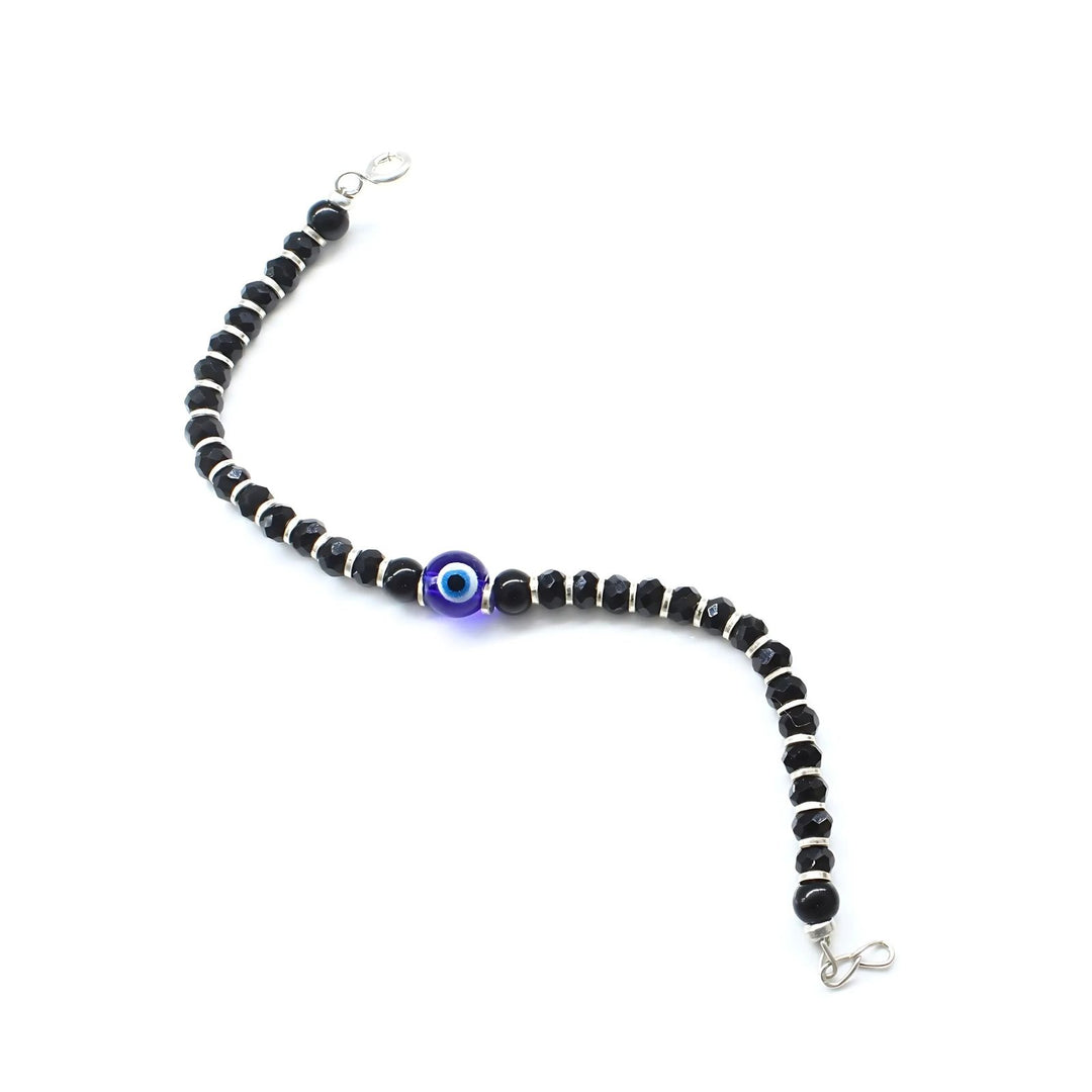 Real Silver Nazariya with Evil Eye Black Blue Eye Baby Bracelet 5.2"