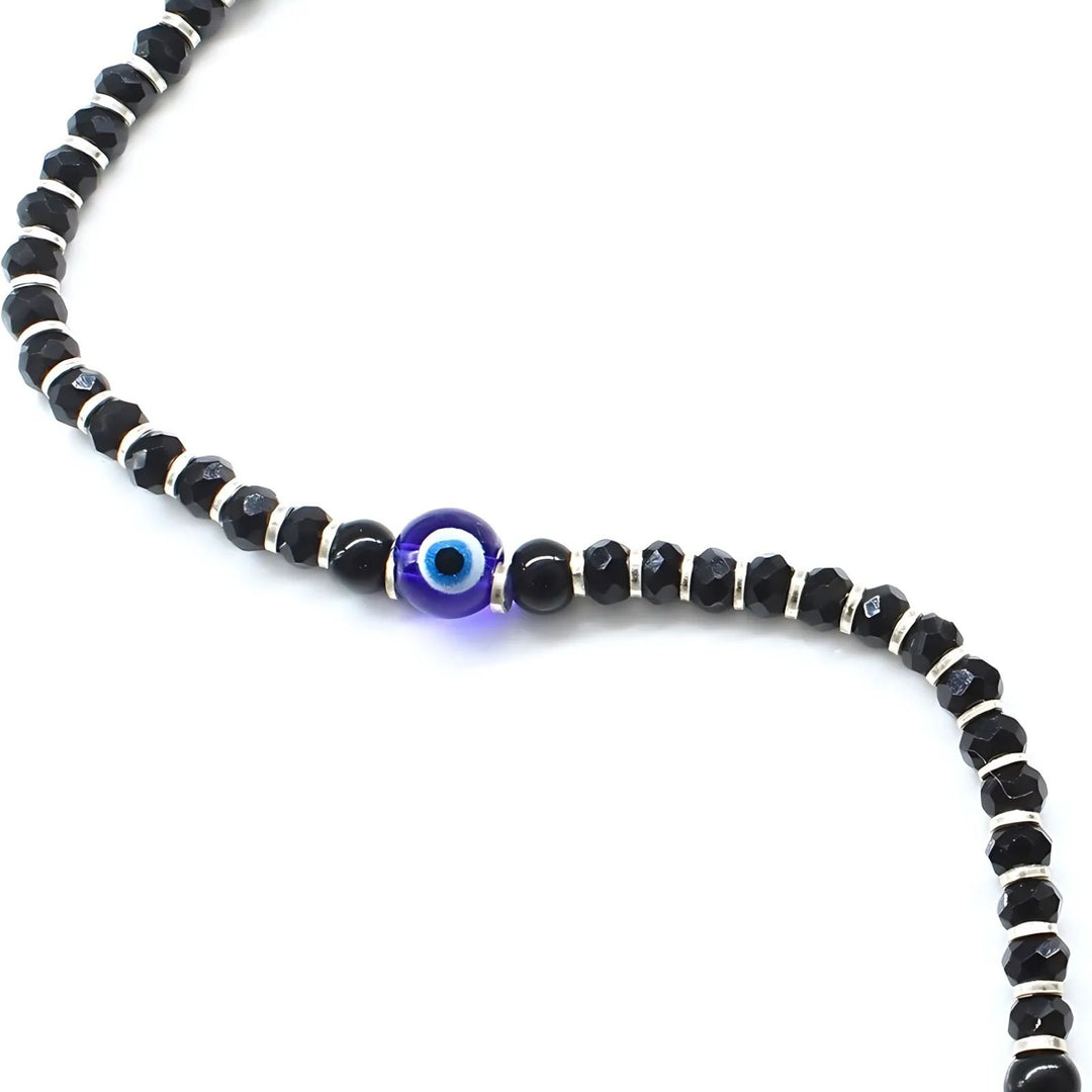 Real Silver Nazariya with Evil Eye Black Blue Eye Baby Bracelet 5.2"