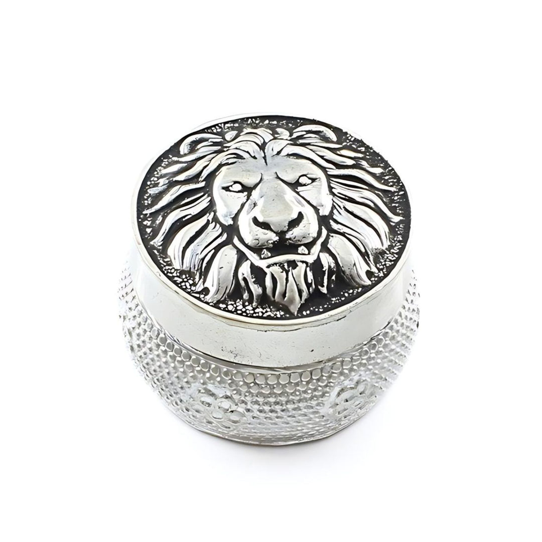 Real Silver Honey Container Oxidized Lion face Dibbi for Red Book Remedy