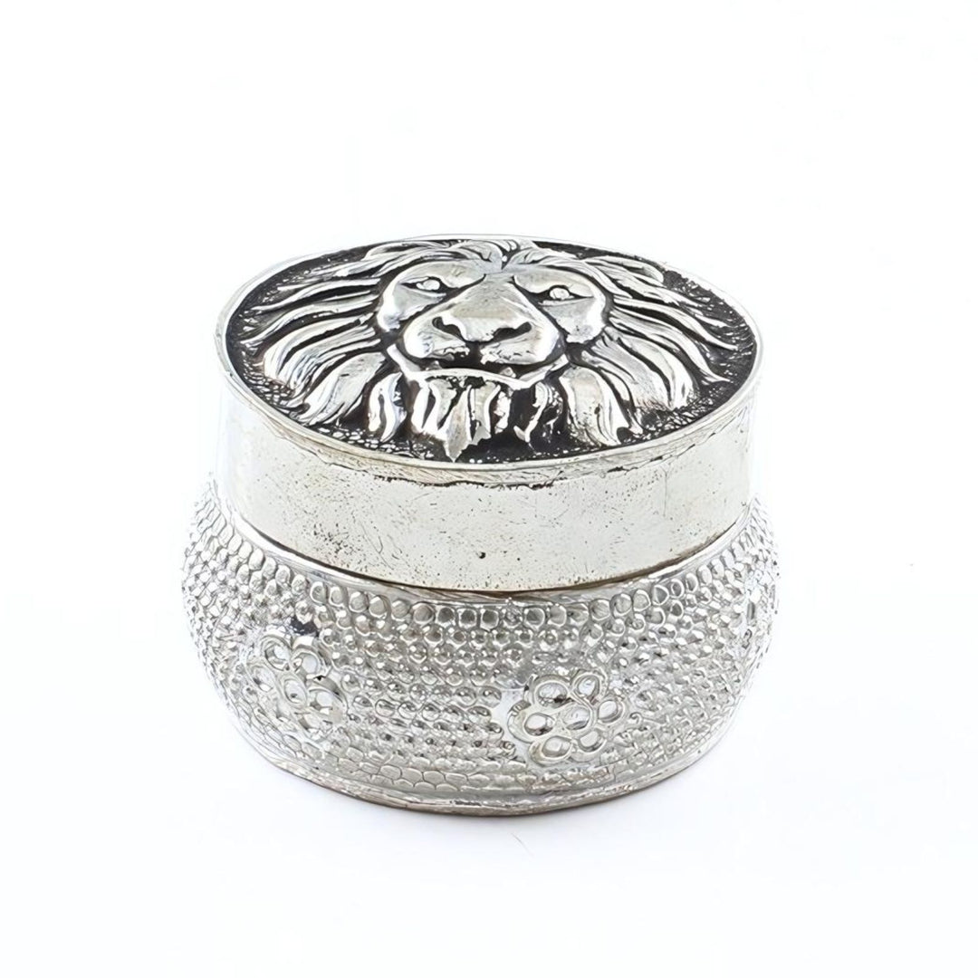 Real Silver Honey Container Oxidized Lion face Dibbi for Red Book Remedy