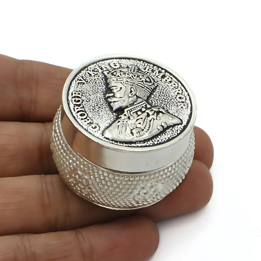 Real Silver Honey Container Oxidized V king Emperor design Dibbi for Red Book Remedy