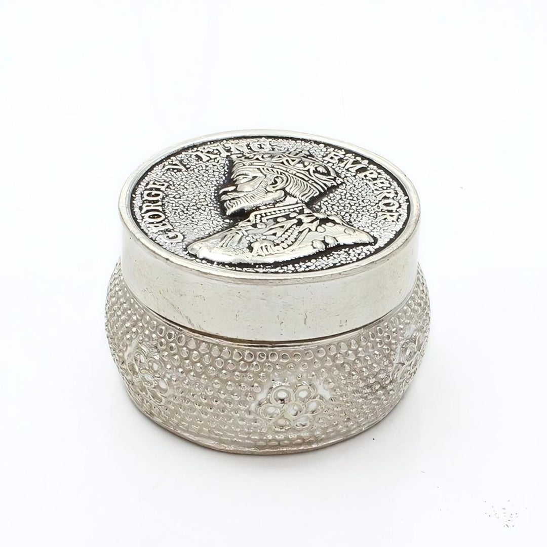 Real Silver Honey Container Oxidized V king Emperor design Dibbi for Red Book Remedy
