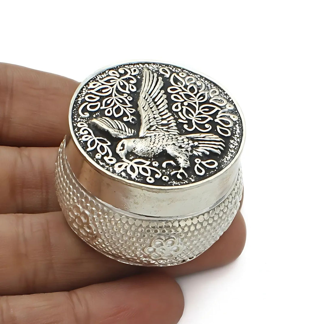 Real Silver Honey Container Oxidized Eagle design Dibbi for Red Book Remedy