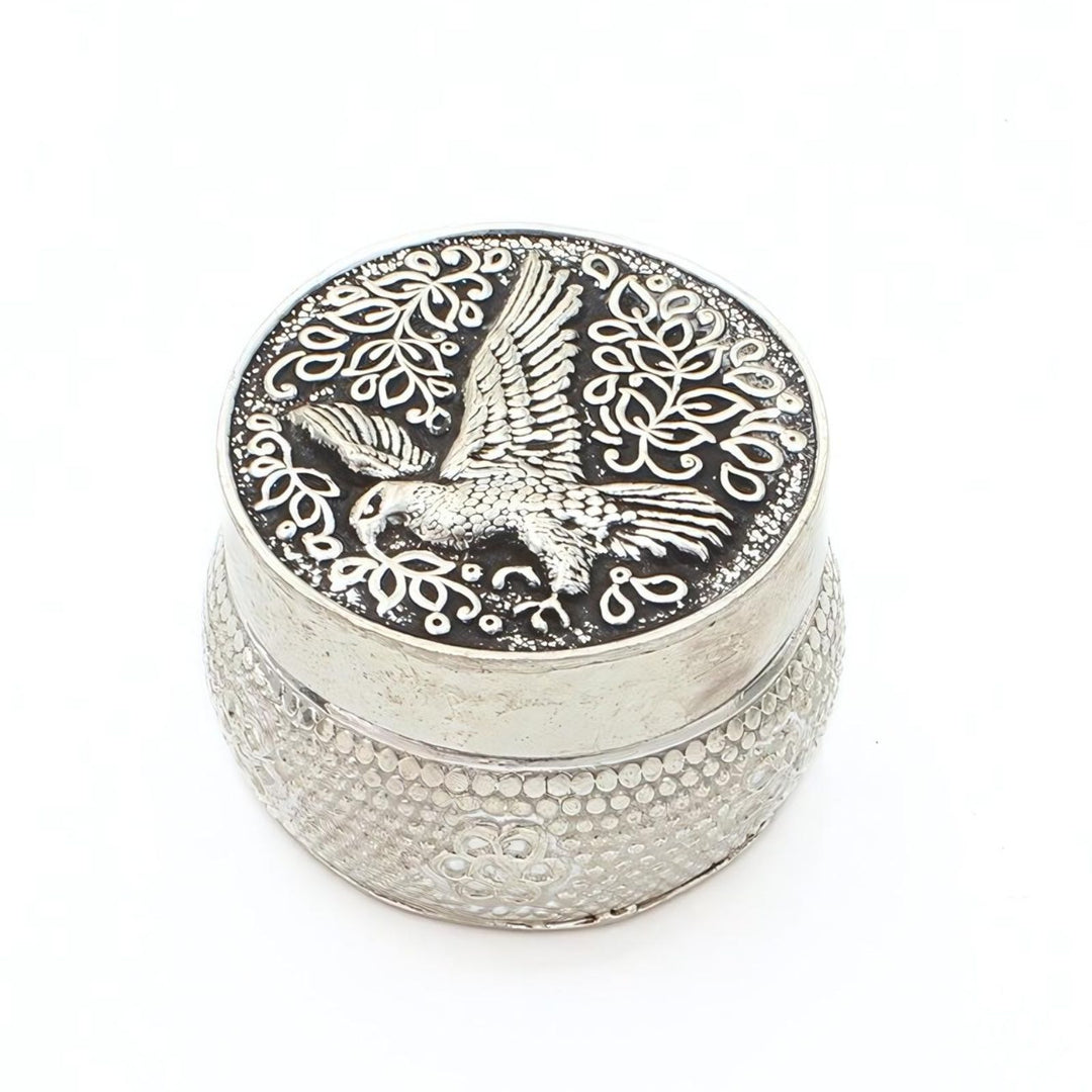 Real Silver Honey Container Oxidized Eagle design Dibbi for Red Book Remedy