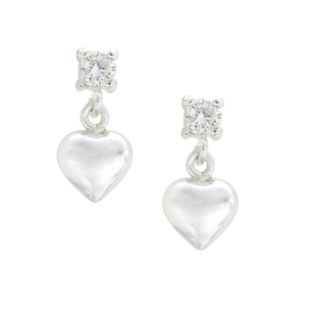 Dainty 925 Real Sterling Silver White CZ Plain Heart Drop stud Earrings - Pair