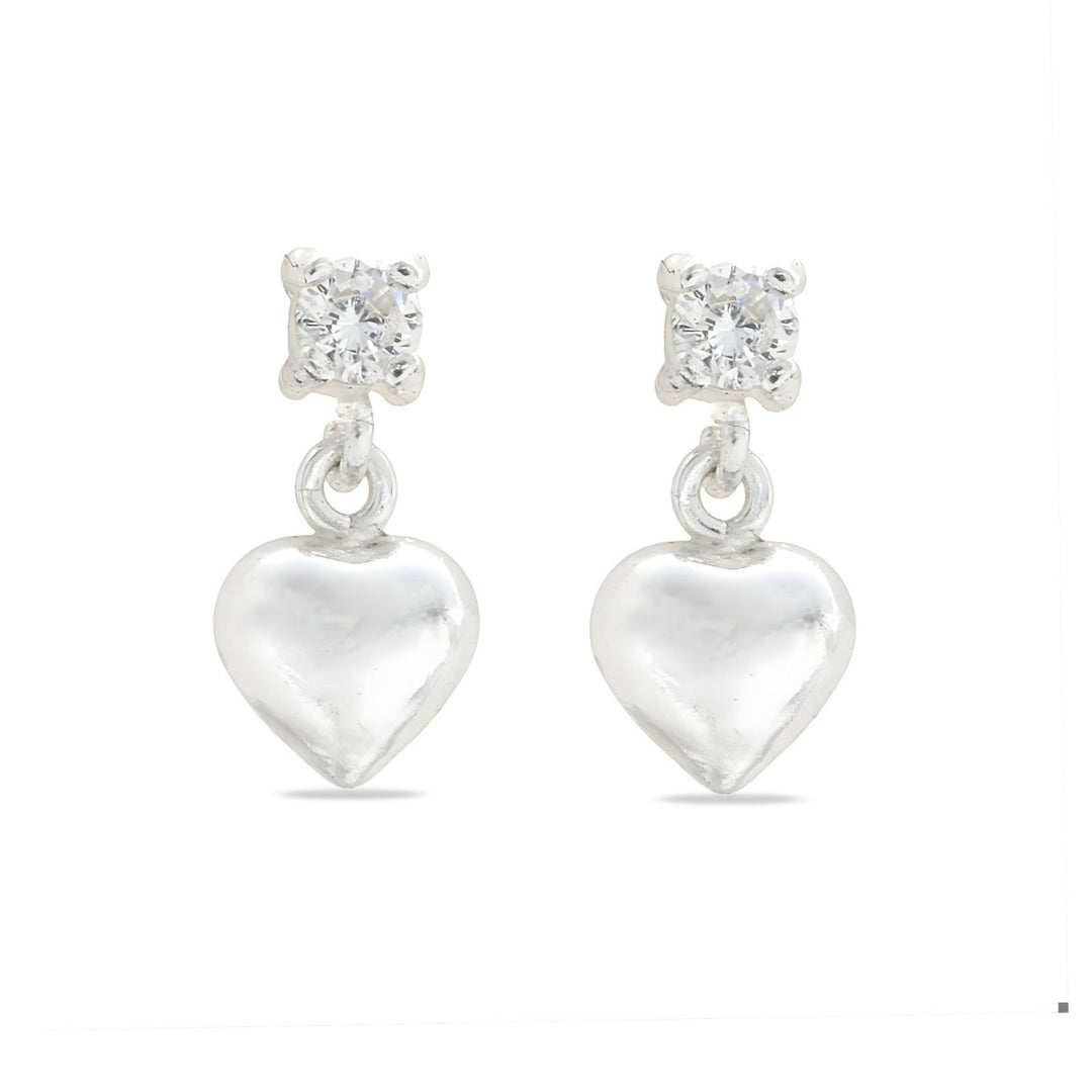 Dainty 925 Real Sterling Silver White CZ Plain Heart Drop stud Earrings - Pair