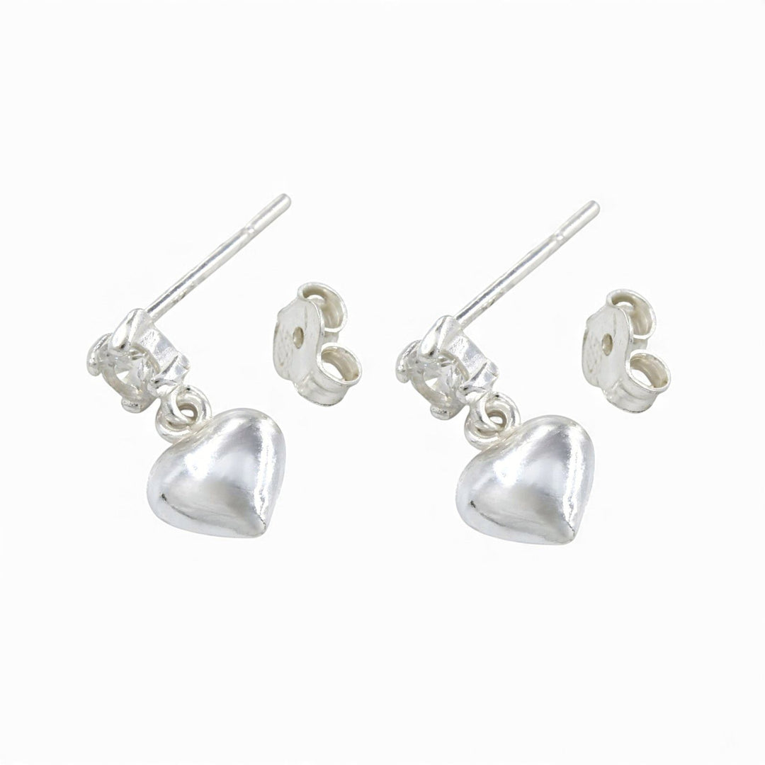 Dainty 925 Real Sterling Silver White CZ Plain Heart Drop stud Earrings - Pair
