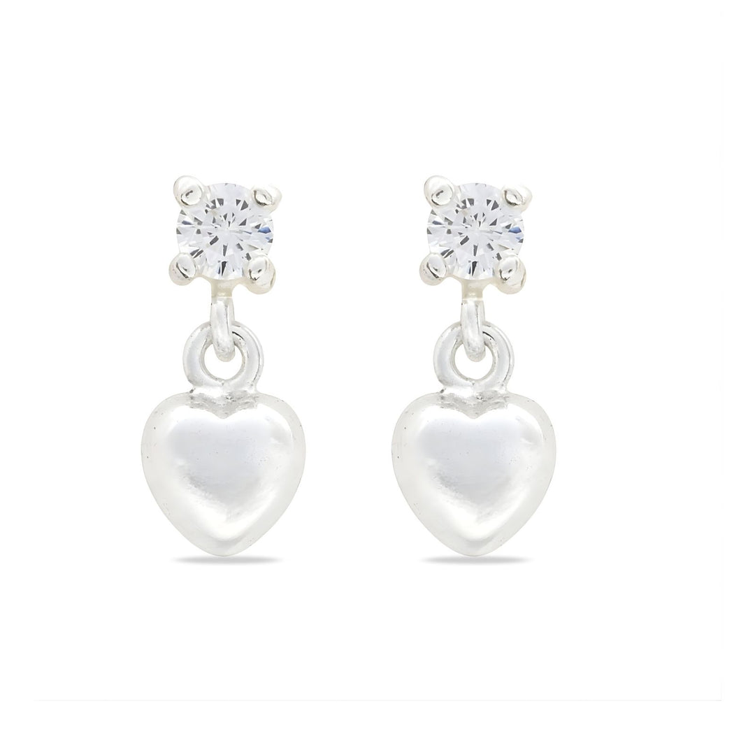 925 Real Sterling Silver White CZ girlish Plain Heart Drop stud Earrings - Pair