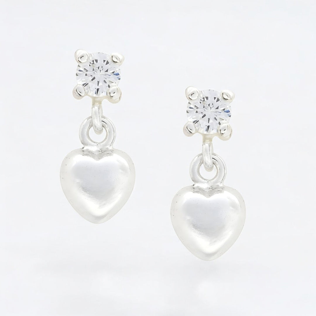 925 Real Sterling Silver White CZ girlish Plain Heart Drop stud Earrings - Pair