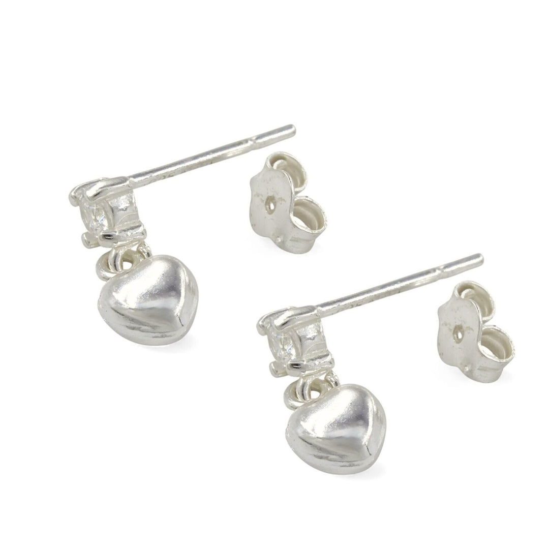 925 Real Sterling Silver White CZ girlish Plain Heart Drop stud Earrings - Pair