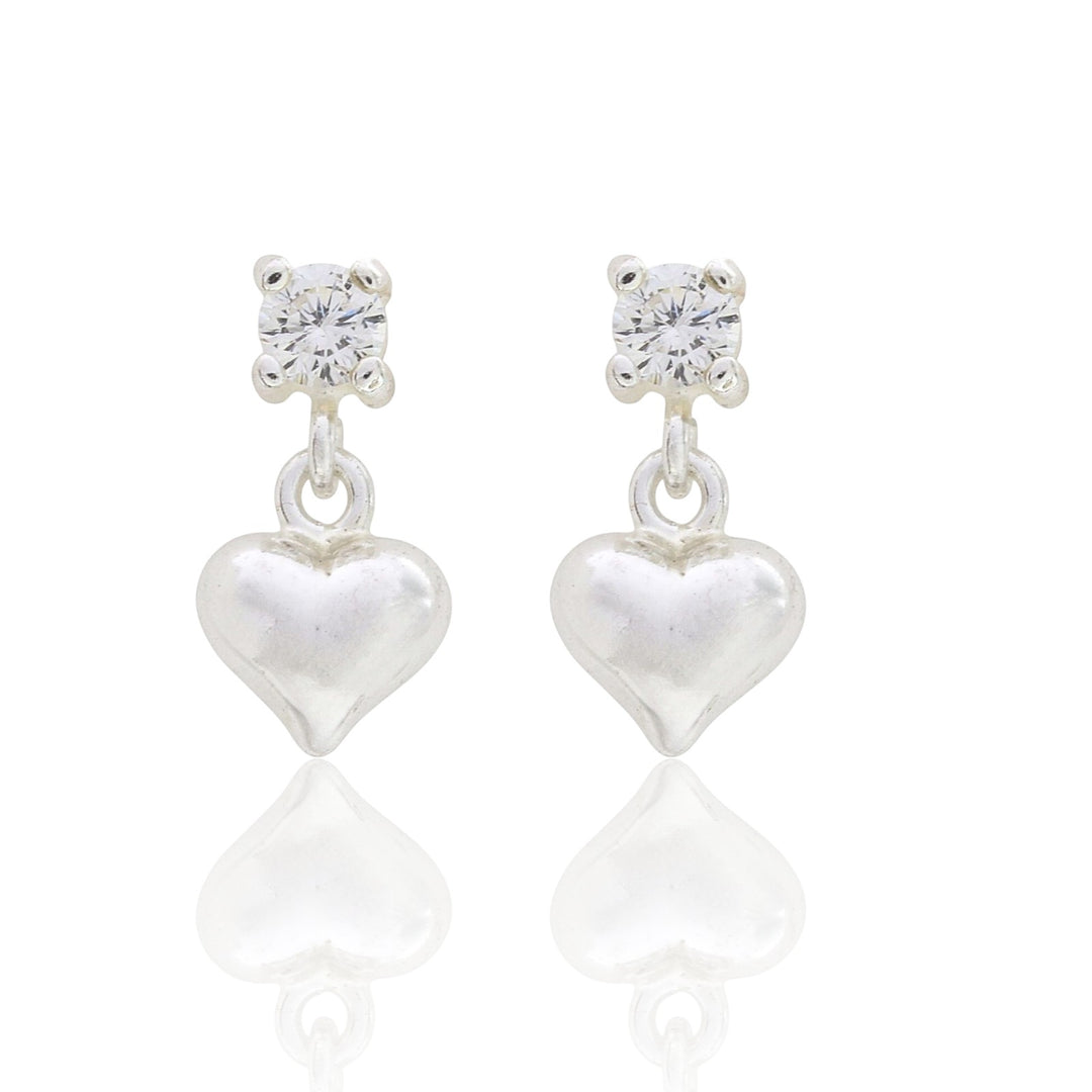 Cute 925 Real Sterling Silver White CZ stud Earrings Plain Heart Drop - Pair