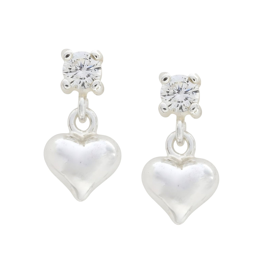 Cute 925 Real Sterling Silver White CZ stud Earrings Plain Heart Drop - Pair