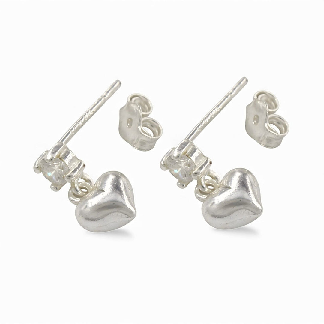 Cute 925 Real Sterling Silver White CZ stud Earrings Plain Heart Drop - Pair