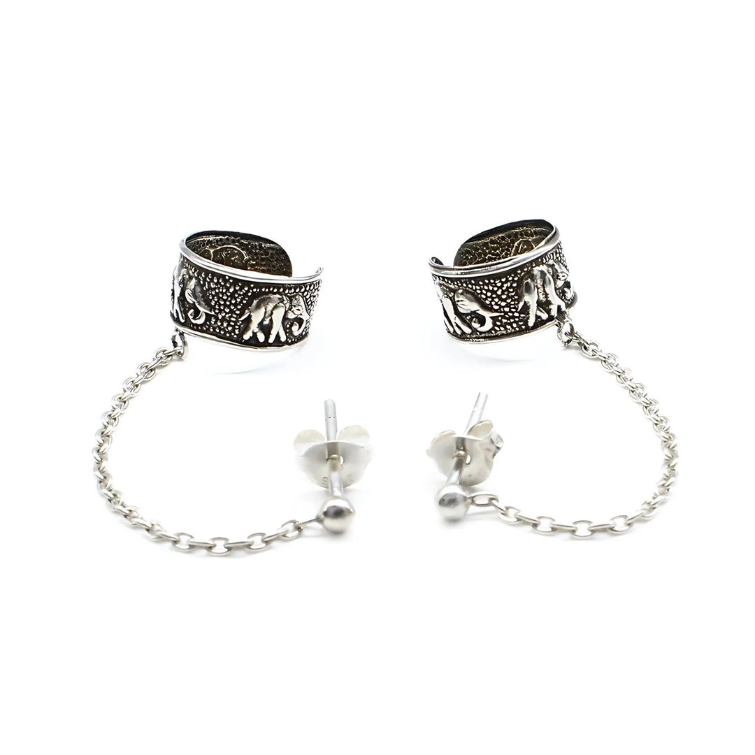 Trendy Real Silver Women Oxidized Ear Cuff With Chain Earrings