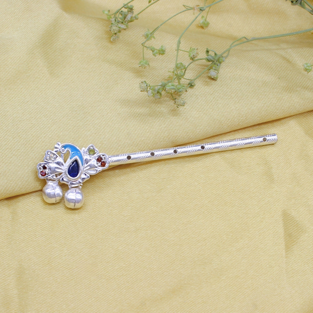 Real Silver Flute Basuri for Lord Krishna Janmashthami Pooja