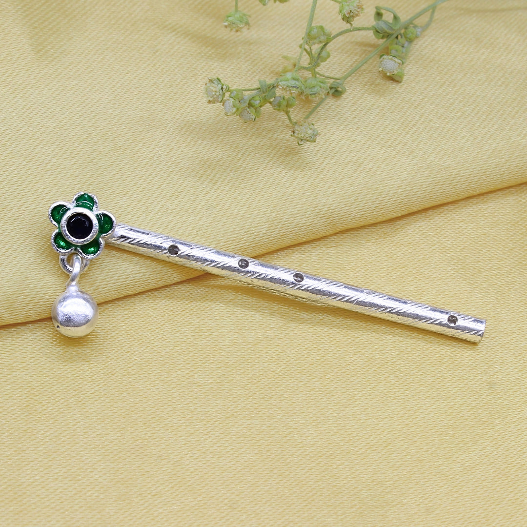 Real Silver Flower Flute for Krishna Pooja & Décor