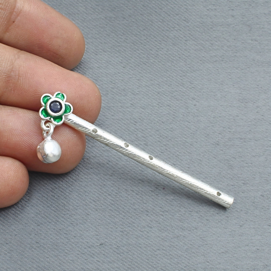 Real Silver Flower Flute for Krishna Pooja & Décor